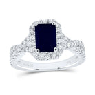 14K White Gold Diamond 8x5. Oct Blue Sapphire Gemstone Single Halo Engagement Ring 3/4 Cttw - Splendid Jewellery