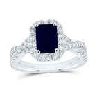 14K White Gold Diamond 8x5. Oct Blue Sapphire Gemstone Single Halo Engagement Ring 3/4 Cttw - Splendid Jewellery