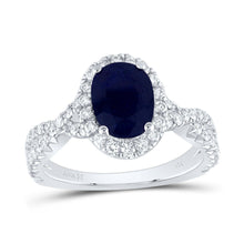 Load image into Gallery viewer, 14K White Gold Diamond 9x6. Oval Blue Sapphire Gemstone Single Halo Engagement Ring 3/4 Cttw - Splendid Jewellery
