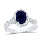 14K White Gold Diamond 9x6. Oval Blue Sapphire Gemstone Single Halo Engagement Ring 3/4 Cttw - Splendid Jewellery