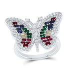 14K White Gold Diamond Bag Gemstone Multi Colour Sapphire Butterfly Ring 1/2 Cttw - Splendid Jewellery