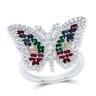 14K White Gold Diamond Bag Gemstone Multi Colour Sapphire Butterfly Ring 1/2 Cttw - Splendid Jewellery
