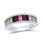 14K White Gold Diamond Bag Gemstone Multi Colour Sapphire Ring 1/4 Cttw - Splendid Jewellery