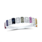 14K White Gold Diamond Bag Gemstone Multi Colour Sapphire Ring 1/6 Cttw - Splendid Jewellery