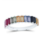 14K White Gold Diamond Bag Gemstone Multi Colour Sapphire Ring 2 Cttw - Splendid Jewellery