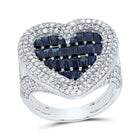 14K White Gold Diamond Blue Sapphire, Bag Blue Sapphire, Gemstone Heart Ring 1 5/8 Cttw - Splendid Jewellery