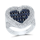 14K White Gold Diamond Blue Sapphire, Bag Blue Sapphire, Gemstone Heart Ring 1 5/8 Cttw - Splendid Jewellery