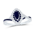 14K White Gold Diamond Blue Sapphire Blue Sapphire Gemstone Double Halo Bridal Ring 1/5 Cttw - Splendid Jewellery