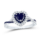 14K White Gold Diamond Blue Sapphire Blue Sapphire Gemstone Double Halo Bridal Ring 1/5 Cttw - Splendid Jewellery