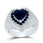 14K White Gold Diamond Blue Sapphire Blue Sapphire Gemstone Heart Ring 1 5/8 Cttw - Splendid Jewellery