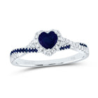 14K White Gold Diamond Blue Sapphire Blue Sapphire Gemstone Single Halo Bridal Ring 1/8 Cttw - Splendid Jewellery
