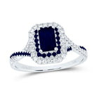 14K White Gold Diamond Blue Sapphire Emerald Blue Sapphire Gemstone Double Halo Bridal Ring 1/5 Cttw - Splendid Jewellery