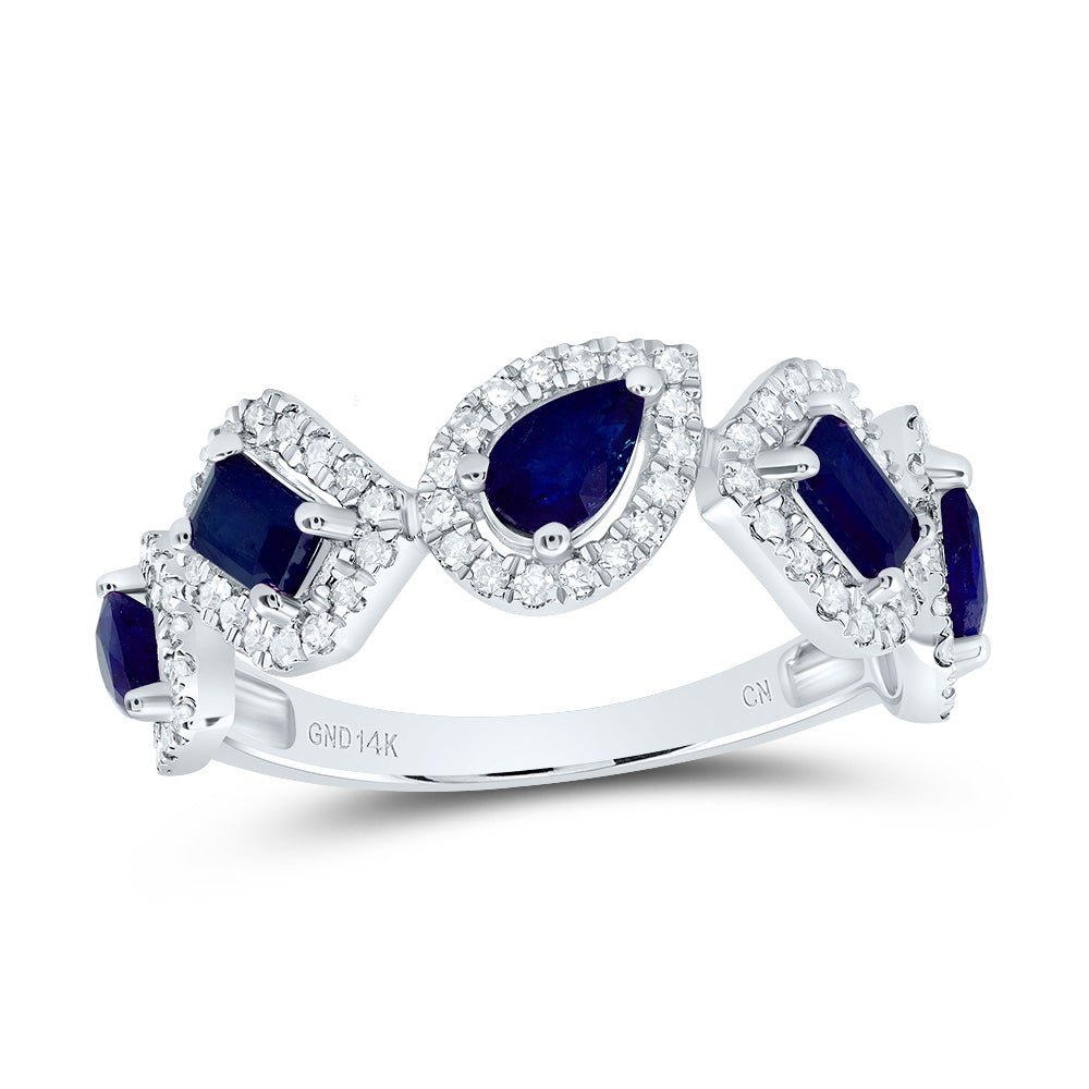 14K White Gold Diamond Blue Sapphire Emerald Gemstone Designer Ring 1/3 Cttw - Splendid Jewellery