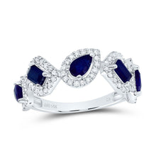 Load image into Gallery viewer, 14K White Gold Diamond Blue Sapphire Emerald Gemstone Designer Ring 1/3 Cttw - Splendid Jewellery