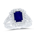 14K White Gold Diamond Blue Sapphire Emerald Gemstone Ring 1 Cttw - Splendid Jewellery