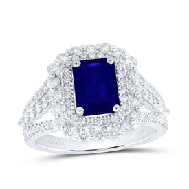 14K White Gold Diamond Blue Sapphire Emerald Gemstone Ring 1 Cttw - Splendid Jewellery