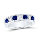 14K White Gold Diamond Blue Sapphire Gemstone Band 1/2 Cttw - Splendid Jewellery