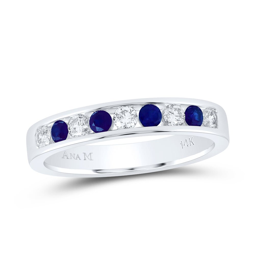 14K White Gold Diamond Blue Sapphire Gemstone Band 1/4 Cttw - Splendid Jewellery