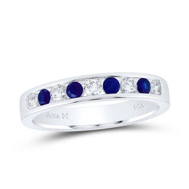 14K White Gold Diamond Blue Sapphire Gemstone Band 1/4 Cttw - Splendid Jewellery