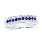 14K White Gold Diamond Blue Sapphire Gemstone Band 1/4 Cttw - Splendid Jewellery