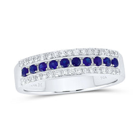 14K White Gold Diamond Blue Sapphire Gemstone Band 1/4 Cttw - Splendid Jewellery