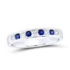 14K White Gold Diamond Blue Sapphire Gemstone Band 1/5 Cttw - Splendid Jewellery