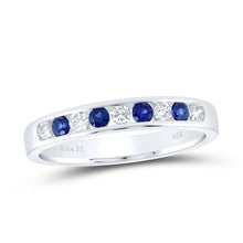 Load image into Gallery viewer, 14K White Gold Diamond Blue Sapphire Gemstone Band 1/5 Cttw - Splendid Jewellery