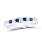 14K White Gold Diamond Blue Sapphire Gemstone Band 1/5 Cttw - Splendid Jewellery