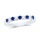 14K White Gold Diamond Blue Sapphire Gemstone Band 1/6 Cttw - Splendid Jewellery