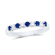 Load image into Gallery viewer, 14K White Gold Diamond Blue Sapphire Gemstone Band 1/6 Cttw - Splendid Jewellery