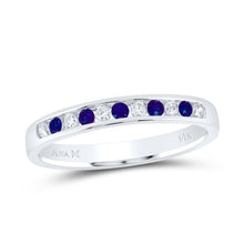 Load image into Gallery viewer, 14K White Gold Diamond Blue Sapphire Gemstone Band 1/8 Cttw - Splendid Jewellery
