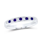 14K White Gold Diamond Blue Sapphire Gemstone Band 1/8 Cttw - Splendid Jewellery