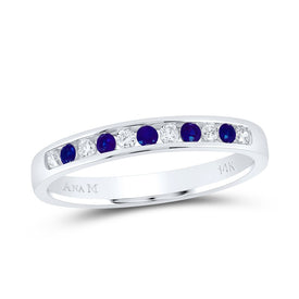 14K White Gold Diamond Blue Sapphire Gemstone Band 1/8 Cttw - Splendid Jewellery