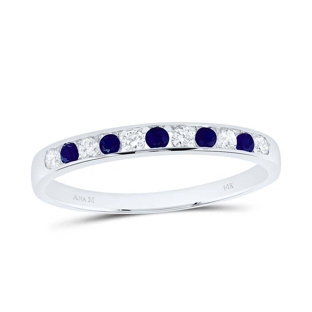 14K White Gold Diamond Blue Sapphire Gemstone Band 1/8 Cttw - Splendid Jewellery