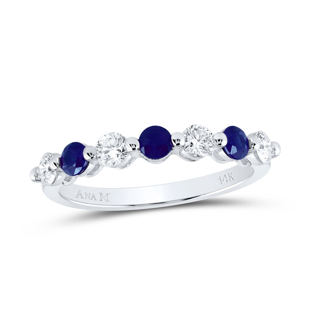 14K White Gold Diamond Blue Sapphire Gemstone Band 3/8 Cttw - Splendid Jewellery