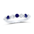14K White Gold Diamond Blue Sapphire Gemstone Band 3/8 Cttw - Splendid Jewellery