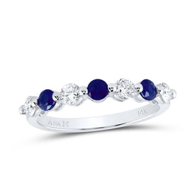 14K White Gold Diamond Blue Sapphire Gemstone Band 3/8 Cttw - Splendid Jewellery