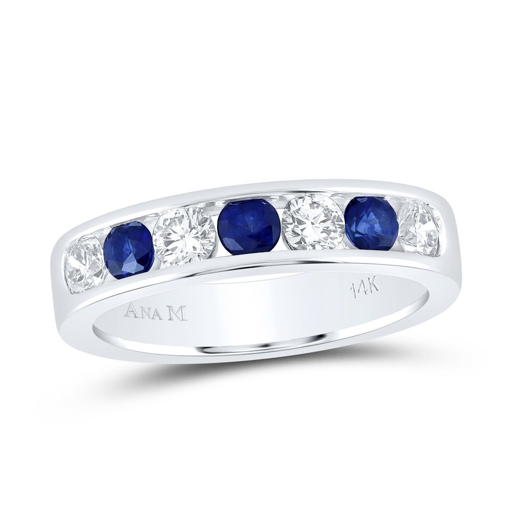 14K White Gold Diamond Blue Sapphire Gemstone Band 5/8 Cttw - Splendid Jewellery