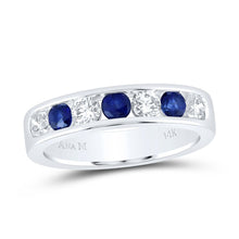 Load image into Gallery viewer, 14K White Gold Diamond Blue Sapphire Gemstone Band 5/8 Cttw - Splendid Jewellery