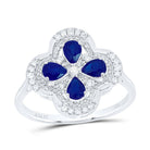 14K White Gold Diamond Blue Sapphire Gemstone Clover Ring 1/6 Cttw - Splendid Jewellery