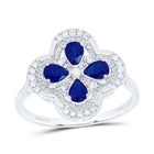 14K White Gold Diamond Blue Sapphire Gemstone Clover Ring 1/6 Cttw - Splendid Jewellery