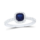 14K White Gold Diamond Blue Sapphire Gemstone Cushion Ring 1/4 Cttw - Splendid Jewellery