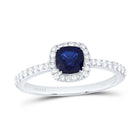 14K White Gold Diamond Blue Sapphire Gemstone Cushion Ring 1/4 Cttw - Splendid Jewellery
