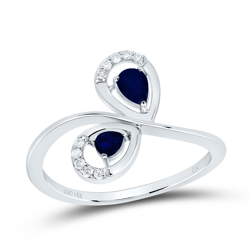 14K White Gold Diamond Blue Sapphire Gemstone Designer Ring 1/20 Cttw - Splendid Jewellery