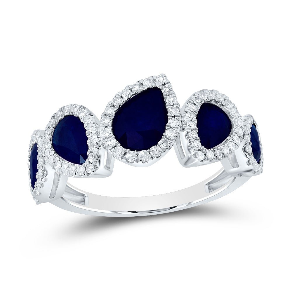 14K White Gold Diamond Blue Sapphire Gemstone Designer Ring 1/3 Cttw - Splendid Jewellery