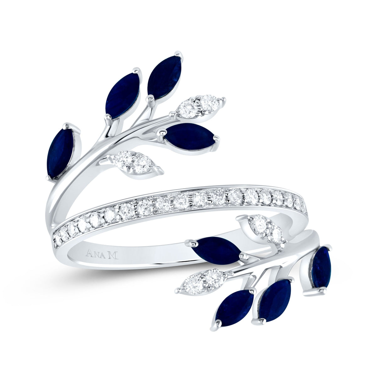 14K White Gold Diamond Blue Sapphire Gemstone Designer Ring 1/4 Cttw - Splendid Jewellery