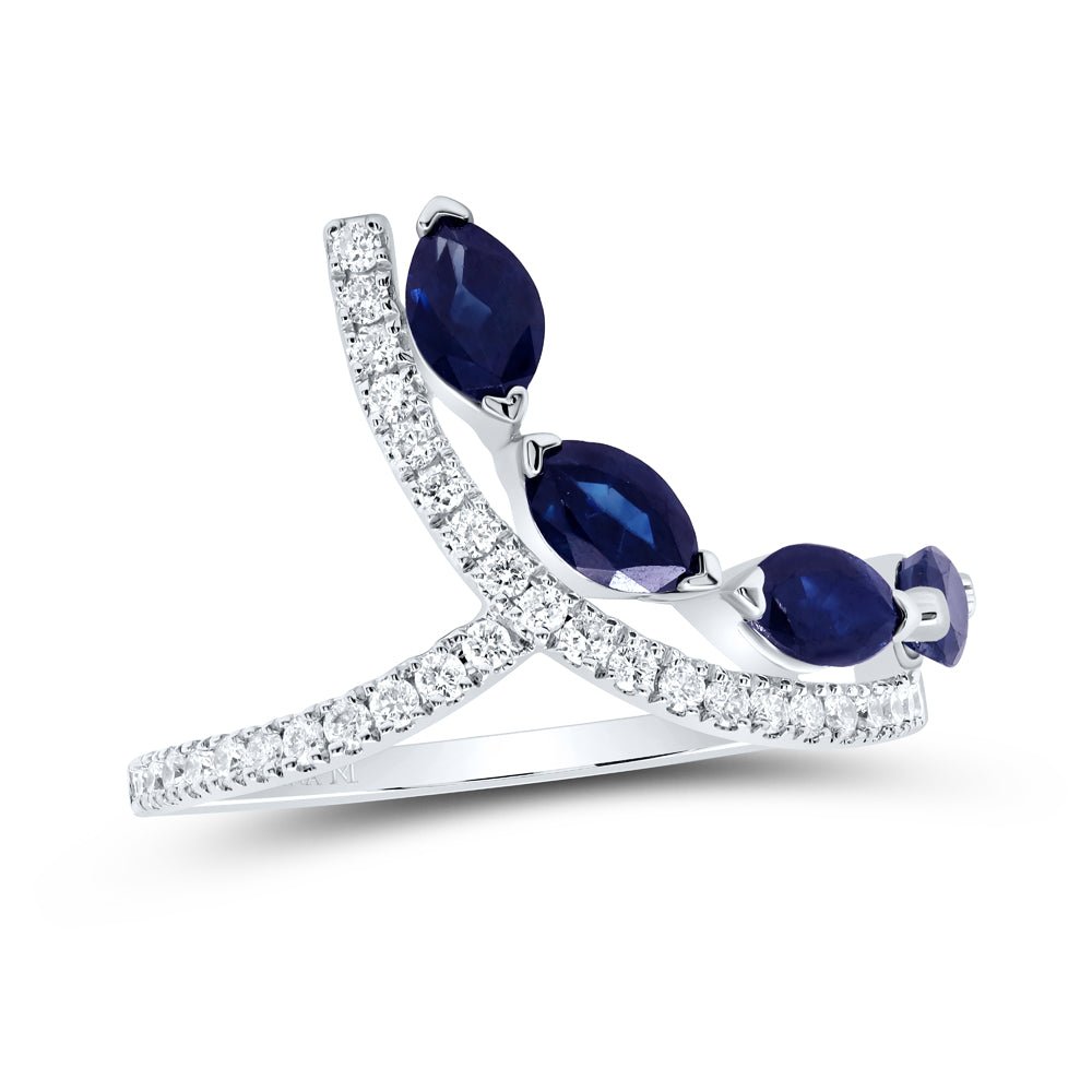 14K White Gold Diamond Blue Sapphire Gemstone Designer Ring 1/4 Cttw - Splendid Jewellery