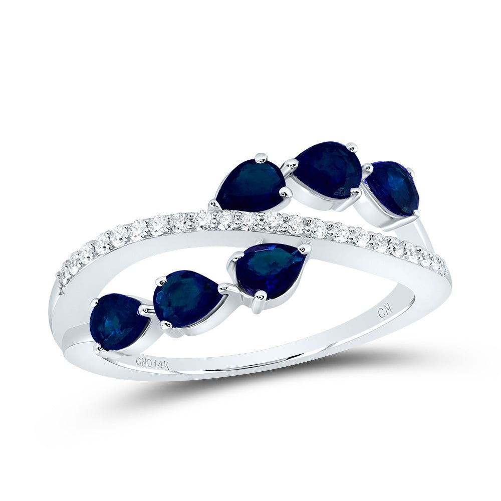 14K White Gold Diamond Blue Sapphire Gemstone Designer Ring 1/8 Cttw - Splendid Jewellery