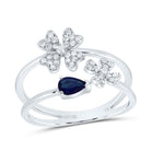 14K White Gold Diamond Blue Sapphire Gemstone Fashion Flower Ring 1/5 Cttw - Splendid Jewellery