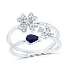 14K White Gold Diamond Blue Sapphire Gemstone Fashion Flower Ring 1/5 Cttw - Splendid Jewellery